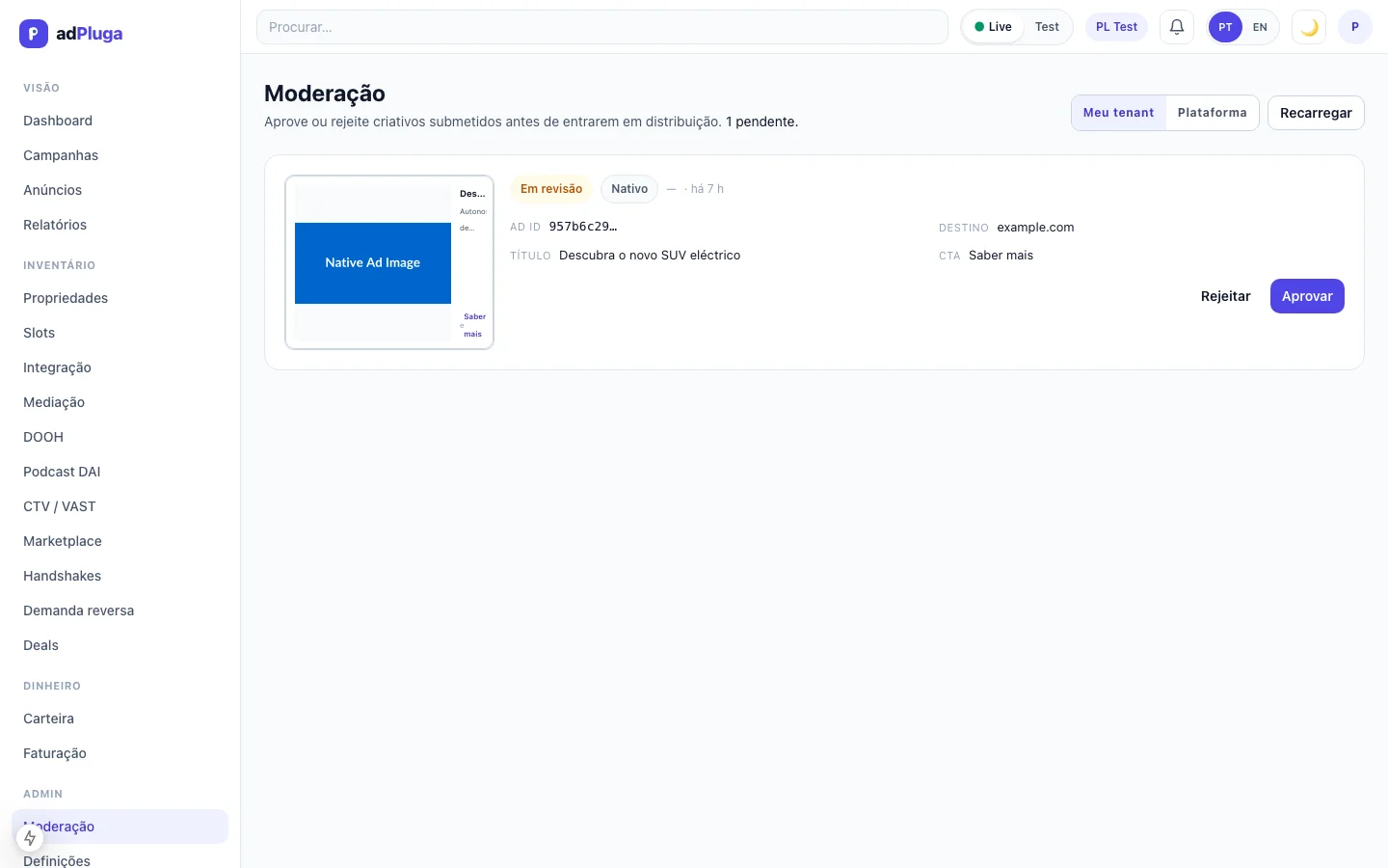 Ad moderation panel